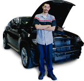 man leaning on car